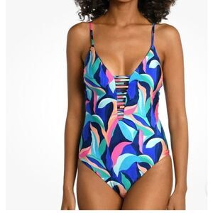 NWOT La Blanca Painted Leaves One Piece Reversible Swimsuit